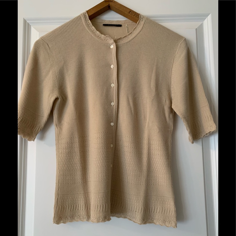 Elie Tahari 100% Merino Wool Short Sleeve Button Down Sweater